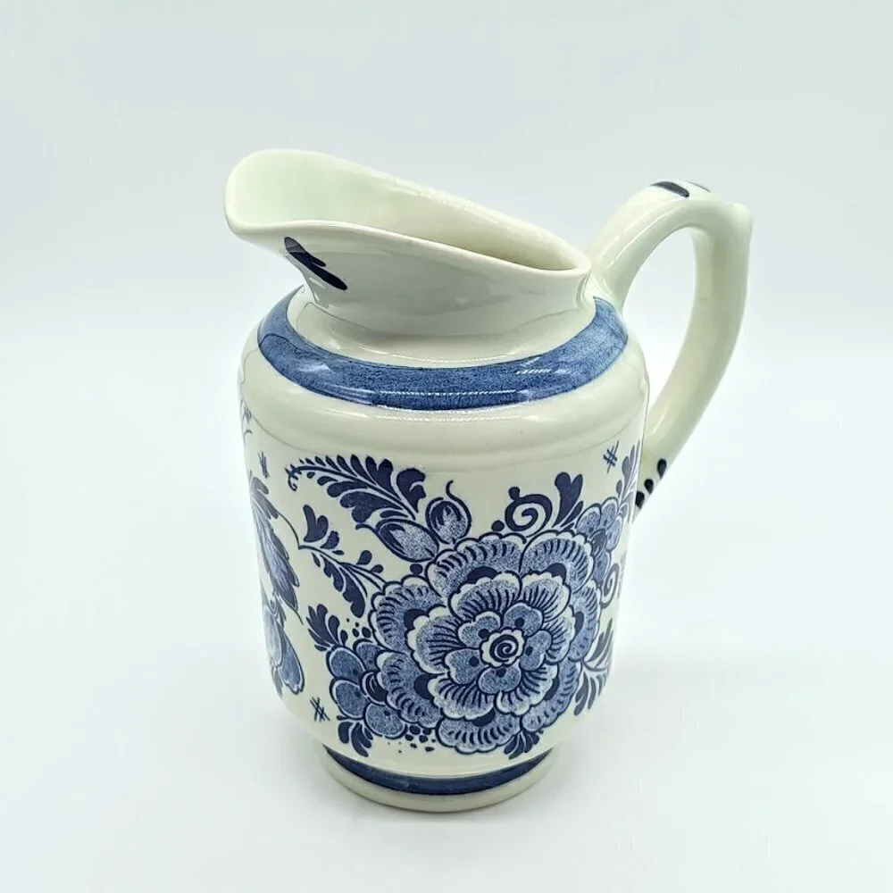 Vintage Delft Blue Distel Hand Painted Holland Ceramic Pitcher